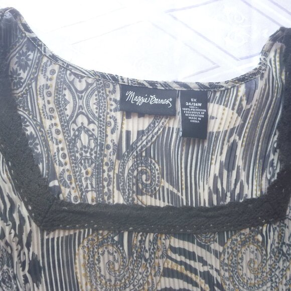 Maggie Barnes 5X Semi Sheer Crinkle Purple Black Top Tunic Bell Paisley Light - Picture 5 of 9